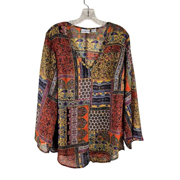 Liz Claiborne Womens Blouse Boho Long Sleeve Top Multicolor Size M  jh1847 - Picture 1 of 9